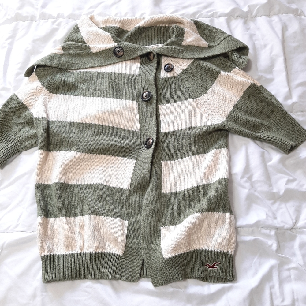 Hollister Green and Cream Knit Cardigan